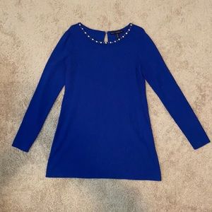 Royal blue sweater with beaded neckline